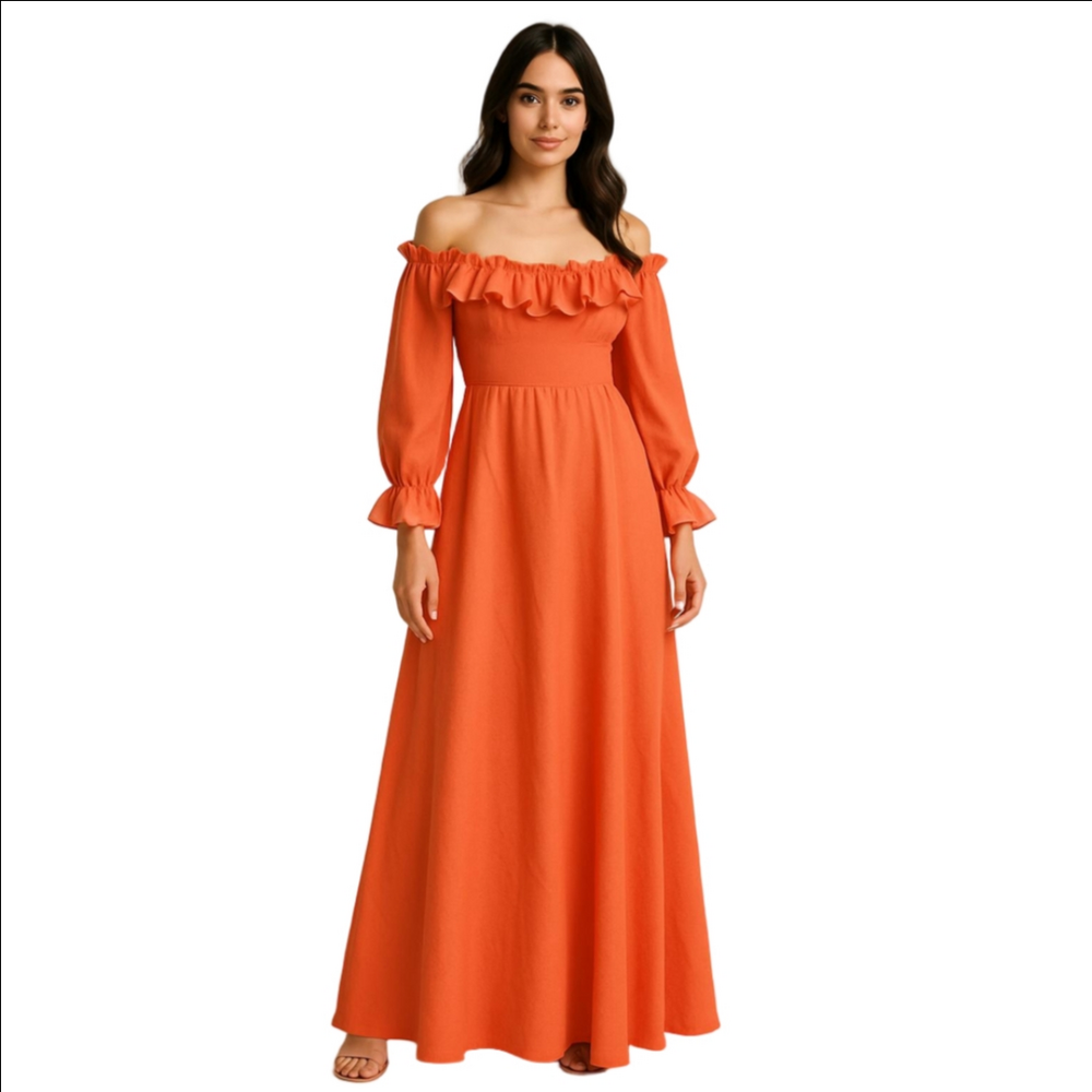 SHEIN Orange Three Quarter Sleeve Dress Size 1XL Retro